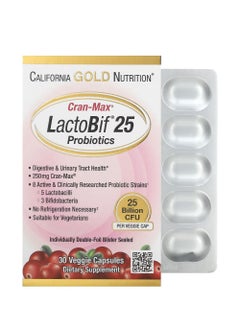 California Gold Nutrition LactoBif Cran-Max 25 Billion CFU 30 Veggie Capsules  - Image 1