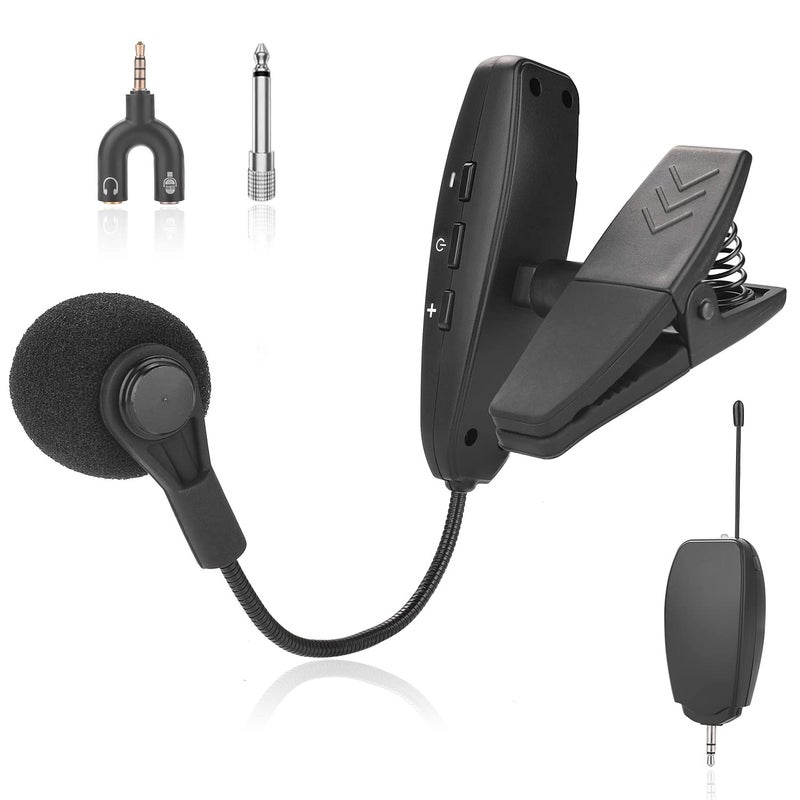 Amoper Wireless Instrument Microphone,UHF Clip Condenser Mic,for Horns,Trumpets,Clarinets, Saxophones, Cello, Computer, Phone, Speakers, Voice Amplifier 131ft Range, 1/8 and 1/4'' Port - Image 1