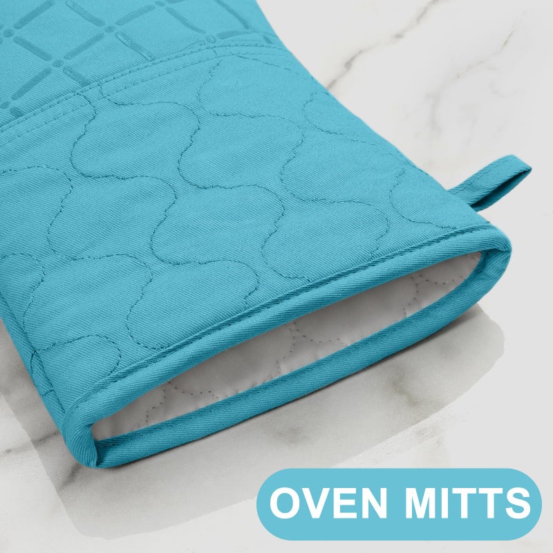 BSKSSK Oven Mitts Kitchen Towels and Dishcloths Pot Holders Sets  Oven Gloves Kitchen Dish Towels 500 Degree Heat Resistant Potholders with Non-Slip Silicone Surface for Cooking  Grilling  Baking-Blue - Image 4