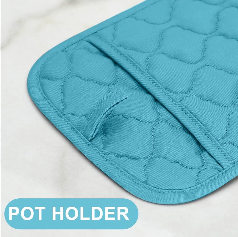 BSKSSK Oven Mitts Kitchen Towels and Dishcloths Pot Holders Sets  Oven Gloves Kitchen Dish Towels 500 Degree Heat Resistant Potholders with Non-Slip Silicone Surface for Cooking  Grilling  Baking-Blue - Image 3
