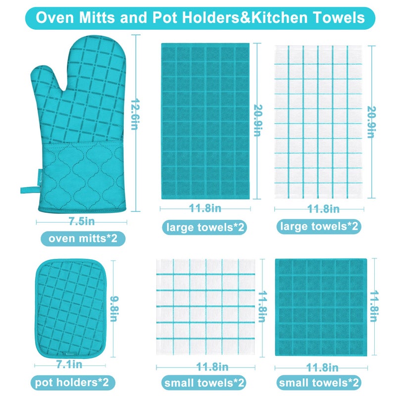 BSKSSK Oven Mitts Kitchen Towels and Dishcloths Pot Holders Sets  Oven Gloves Kitchen Dish Towels 500 Degree Heat Resistant Potholders with Non-Slip Silicone Surface for Cooking  Grilling  Baking-Blue - Image 2