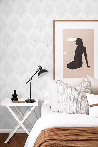 GloryTik Peel and Stick Wallpaper Boho White/Grey Floral Contact Paper Modern Removable Self Adhesive Wall Paper Leaf Waterproof Wallpaper for Cabinets Bedroom Vinyl Rolls (17.3" x 78.7") - Image 4