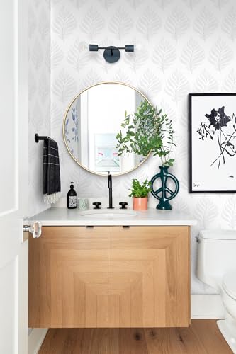 GloryTik Peel and Stick Wallpaper Boho White/Grey Floral Contact Paper Modern Removable Self Adhesive Wall Paper Leaf Waterproof Wallpaper for Cabinets Bedroom Vinyl Rolls (17.3" x 78.7") - Image 5