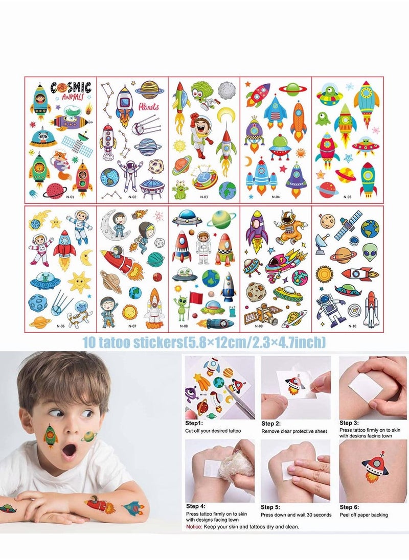 MEBEGIN - Outer Space Party Supplies 125 Pcs Solar System Birthday Party Decoration - Rocket Balloons, Swirl Decorations, Cupcake Toppers, Astronaut Birthday Banner, Tattoo Party Favors for Boys - Image 1