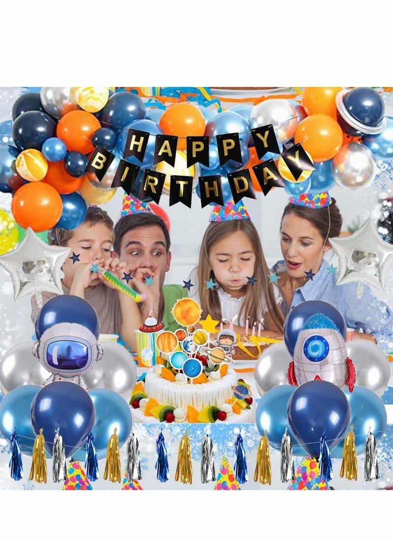 MEBEGIN - Outer Space Party Supplies 125 Pcs Solar System Birthday Party Decoration - Rocket Balloons, Swirl Decorations, Cupcake Toppers, Astronaut Birthday Banner, Tattoo Party Favors for Boys - Image 1