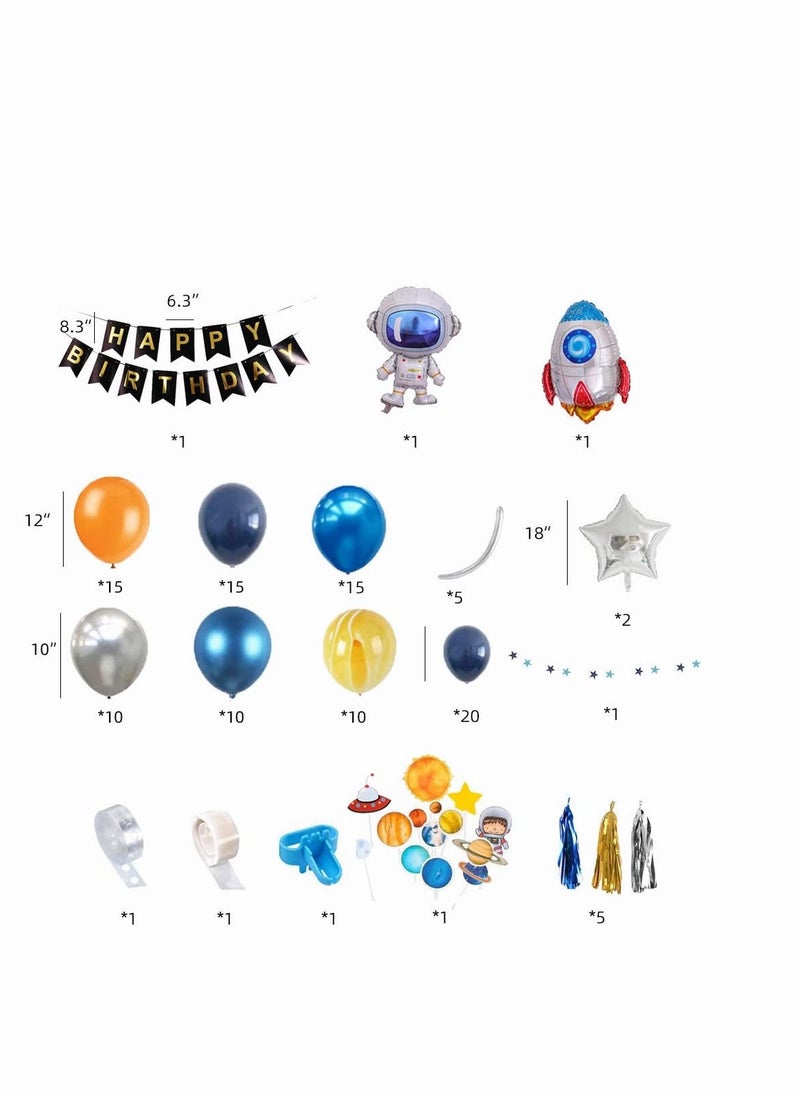 MEBEGIN - Outer Space Party Supplies 125 Pcs Solar System Birthday Party Decoration - Rocket Balloons, Swirl Decorations, Cupcake Toppers, Astronaut Birthday Banner, Tattoo Party Favors for Boys - Image 1
