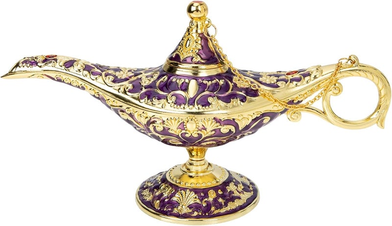 جارنيك مصباح عطري علاء الدين حامل مبخرة معدني مصباح زجاجة ذهبي مبخرة عود بخور فرانكينسينس ضوء ليلي أرجواني قديم سبيكة زنك - Image 1