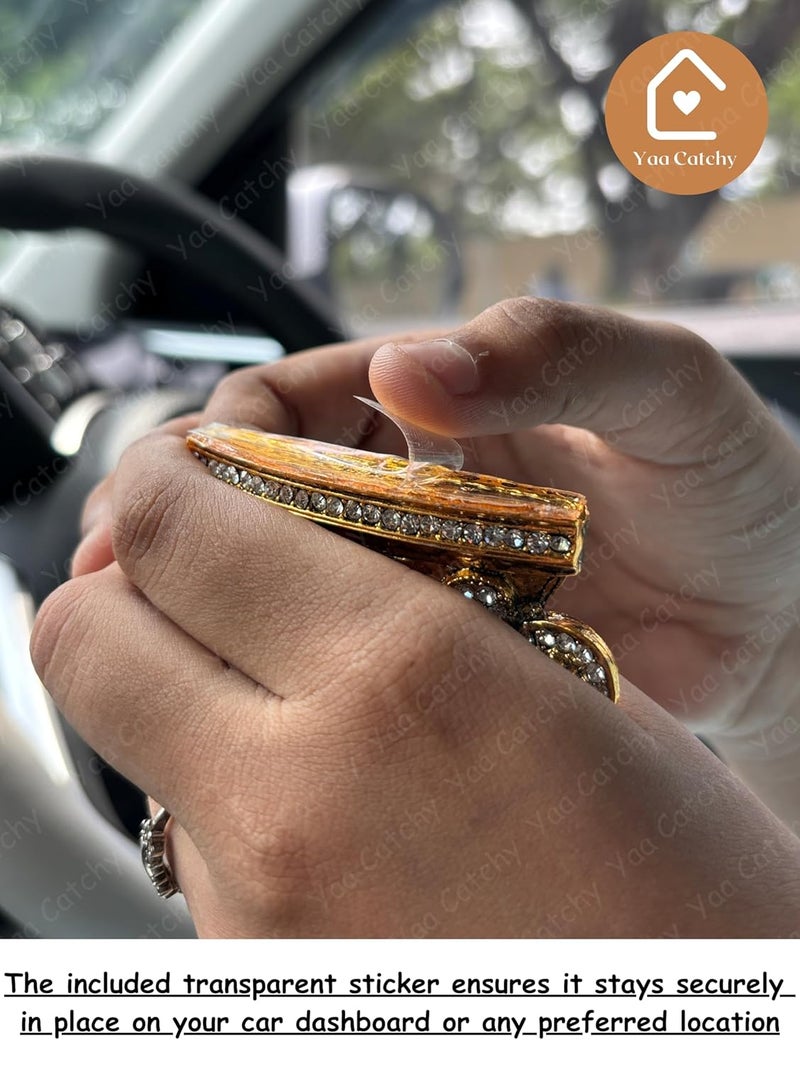 Yaa Catchy Lord Murugans Vel to Your Car Dashboard Pooja Room Office Hindu God Kartikeya ensuring a Blessed and Protected Journey Antique Gold - Image 5
