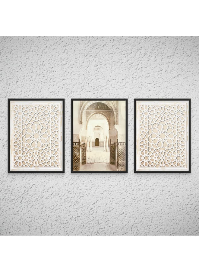 Art Decor Framed Fine Art Set of 3 Islamic Mosque Architecture Wall Art Spiritual Religious Print Portrait Wall Décor for Home Bedroom Living Room Office Gifting