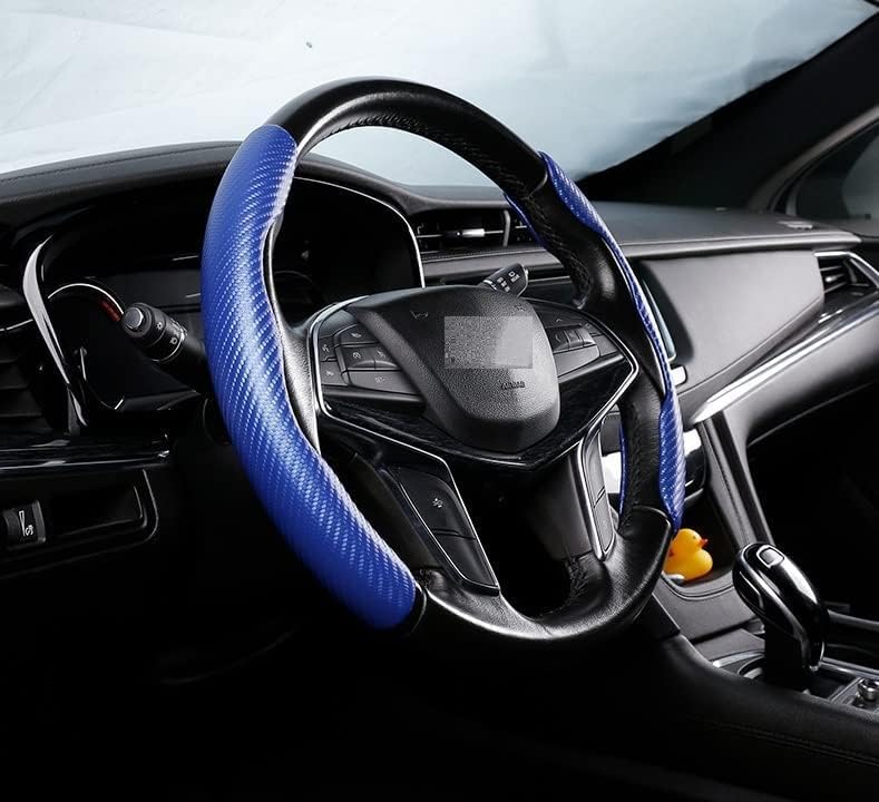 Automaze New Carbon Fiber ABS Texture Steering Wheel Grip Cover for Cars, Safe and Non Slip Car Interior Accessory (Carbon Blue) - Image 2