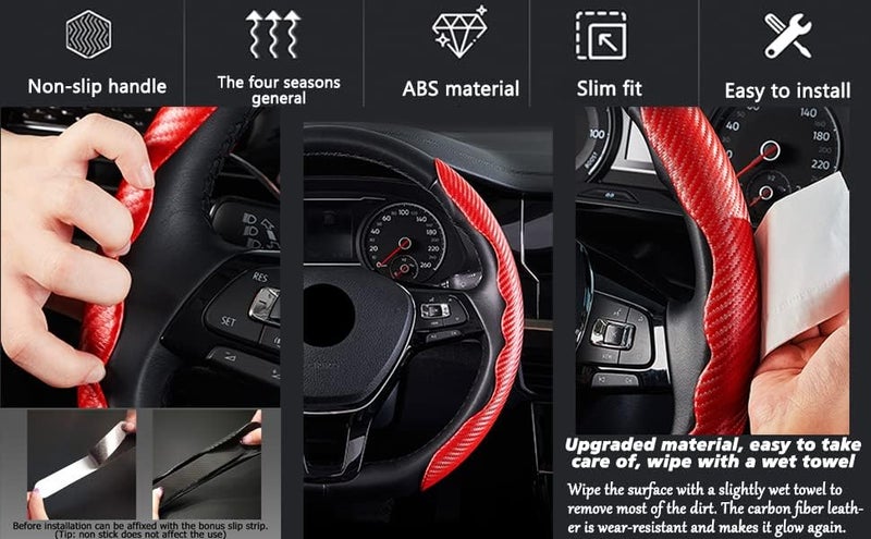 Automaze New Carbon Fiber ABS Texture Steering Wheel Grip Cover for Cars, Safe and Non Slip Car Interior Accessory (Carbon Blue) - Image 5