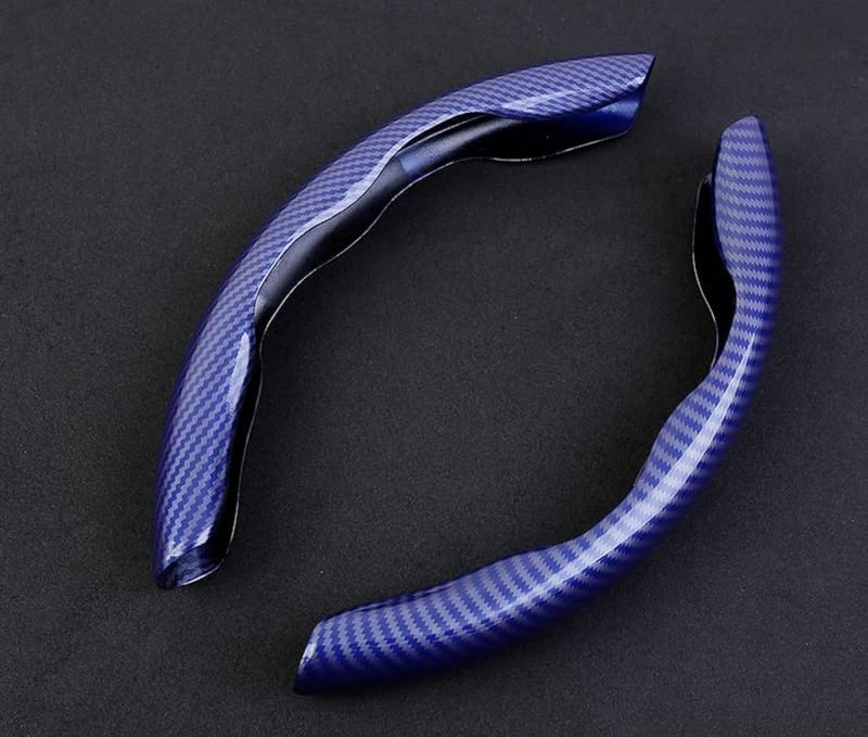 Automaze New Carbon Fiber ABS Texture Steering Wheel Grip Cover for Cars, Safe and Non Slip Car Interior Accessory (Carbon Blue) - Image 1