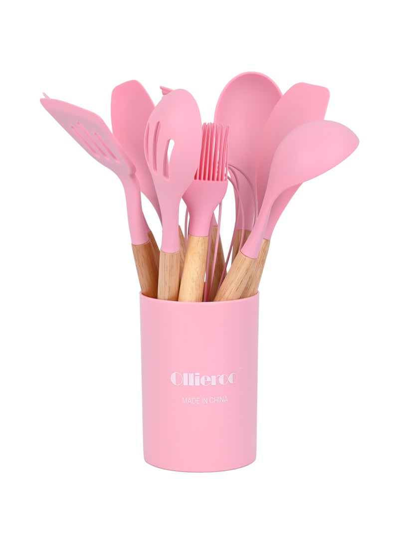 أولييرو مجموعة أدوات طهي برميلية 12 قطعة بمقبض خشبي 800 جرام - وردي - Image 2