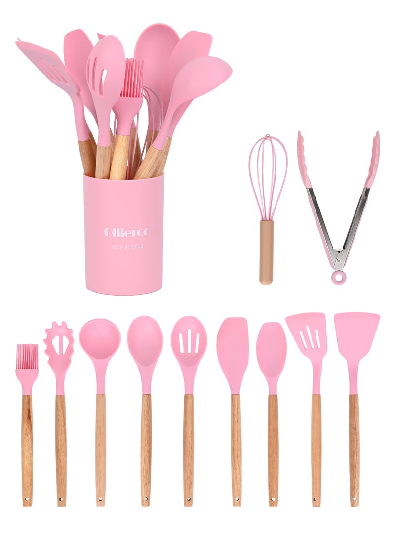 أولييرو مجموعة أدوات طهي برميلية 12 قطعة بمقبض خشبي 800 جرام - وردي - Image 1