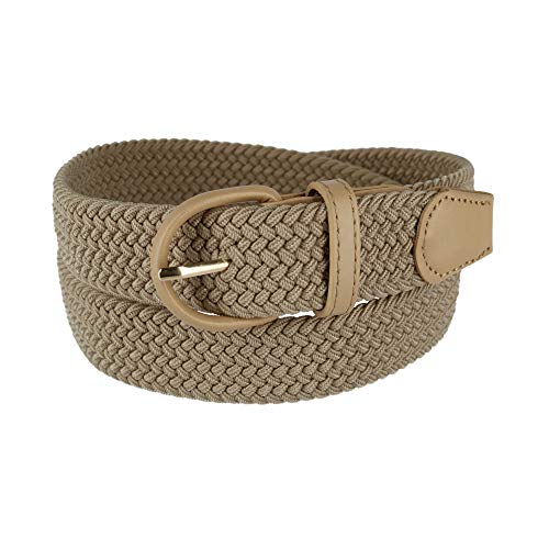 CTM Men's Elastic Braided Belt with Covered Buckle (Big & Tall Available), XXXL, Khaki - Image 1