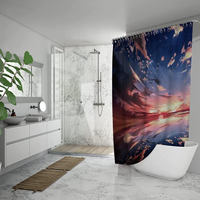 FING ستارة دش الحمام، ستارة حمام مع خطاف، ستارة دش مصممة للحمام، حوض الاستحمام، زينة ستائر حمام زخرفية حديثة (تصميم_16) - Image 4