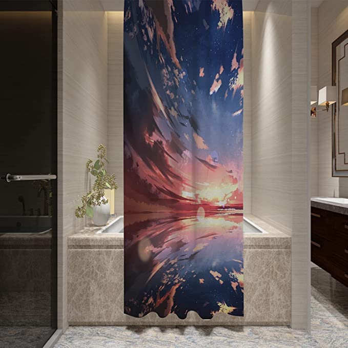 FING ستارة دش الحمام، ستارة حمام مع خطاف، ستارة دش مصممة للحمام، حوض الاستحمام، زينة ستائر حمام زخرفية حديثة (تصميم_16) - Image 2