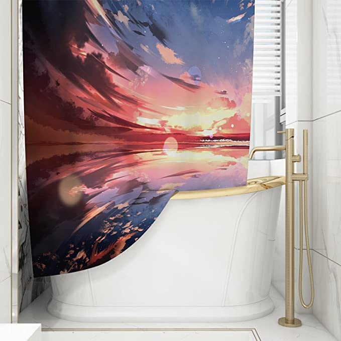 FING ستارة دش الحمام، ستارة حمام مع خطاف، ستارة دش مصممة للحمام، حوض الاستحمام، زينة ستائر حمام زخرفية حديثة (تصميم_16) - Image 1