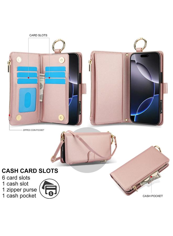 اس-توب جراب هاتف iPhone 16 Pro Max Crossbody Ring محفظة جلدية متعددة الوظائف - Image 3