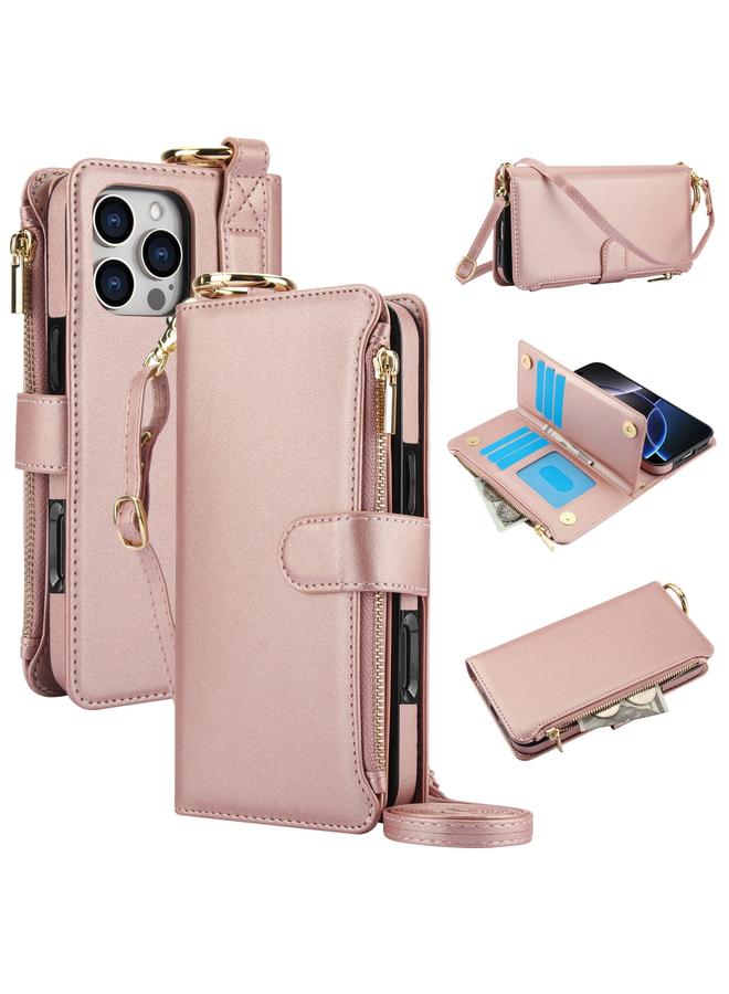 اس-توب جراب هاتف iPhone 16 Pro Max Crossbody Ring محفظة جلدية متعددة الوظائف - Image 1
