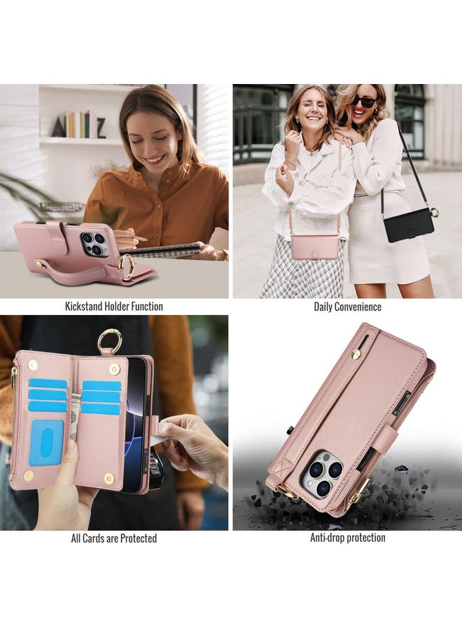 اس-توب جراب هاتف iPhone 16 Pro Max Crossbody Ring محفظة جلدية متعددة الوظائف - Image 5