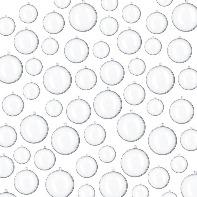 75 PCS CHRISTMAS CLEAR PLASTIC FILLABLE ORNAMENT BALLS DIY CLEAR ORNAMENT BALLS BULK 5 SIZE TRANSPARENT CHRISTMAS DECORATION BAUBLES FOR CHRISTMAS TREE HANGING HOME DECOR PARTY WEDDING