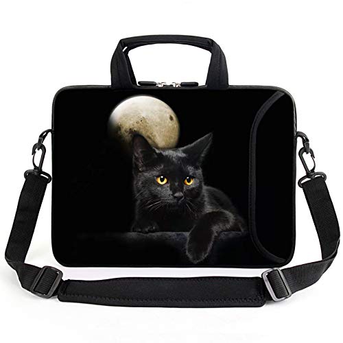 AMARY 14" 15" 15.4" 15.6" laptop sleeve chromebook case adjustable shoulder strap with handle accessory pocket for men women (Cat) - Image 1
