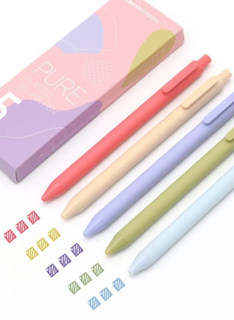 KASTWAVE 0.5 Gel Pen Multi Color Pen Cute Kawaii Boxed Pen Soft Touch Retractable Gel Ink Pens Fine Point Elegance Colors 5 Pack Colored Ink Smooth Writing Pen for School Office Home Take Notes  - Image 3