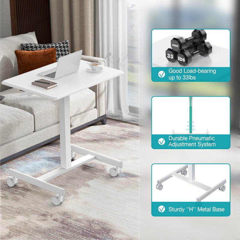 DUMOS Small Standing Desk Mobile Portable Rolling Laptop PC Table on Wheels Adjustable Height Computer Workstation for Home Office, 19 Inch, Modern White - Image 5