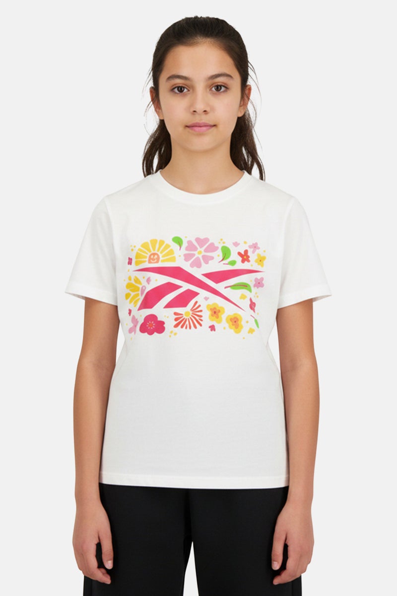 Reebok Kids Girl Sportswear Fit Short Sleeve Outdoor Top, White - Image 1