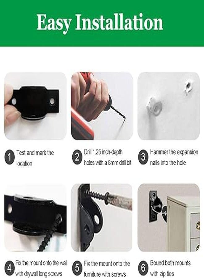 Grofly Wardrobe Wall Safety Fixings Prevention Straps for Toddler| Safety Earthquake Resistant| Furniture Wall Straps Secure Heavy Falling Durable and Reusable (Black)(Pack of 2) - Image 5
