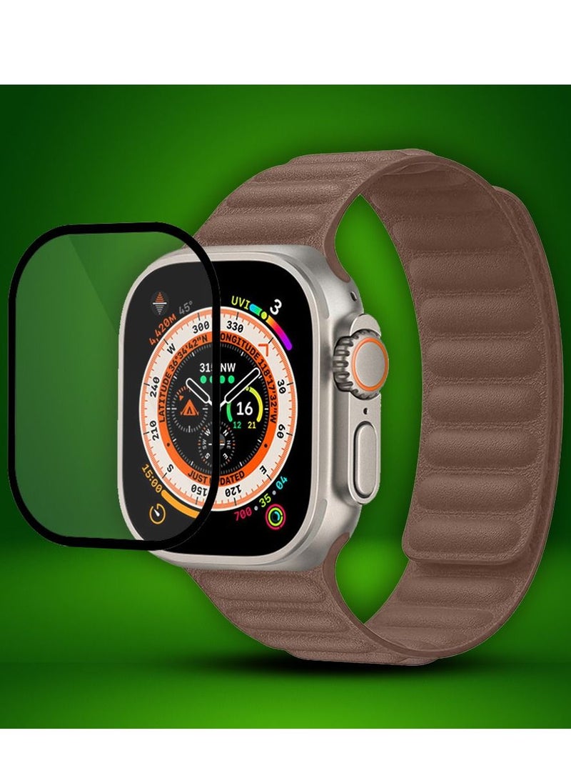 CATANES - 2 Packs For Apple Watch Band 49mm Leather Link Strap Magnetic Loop Bracelet and 3D Screen Protector Brown - Image 1