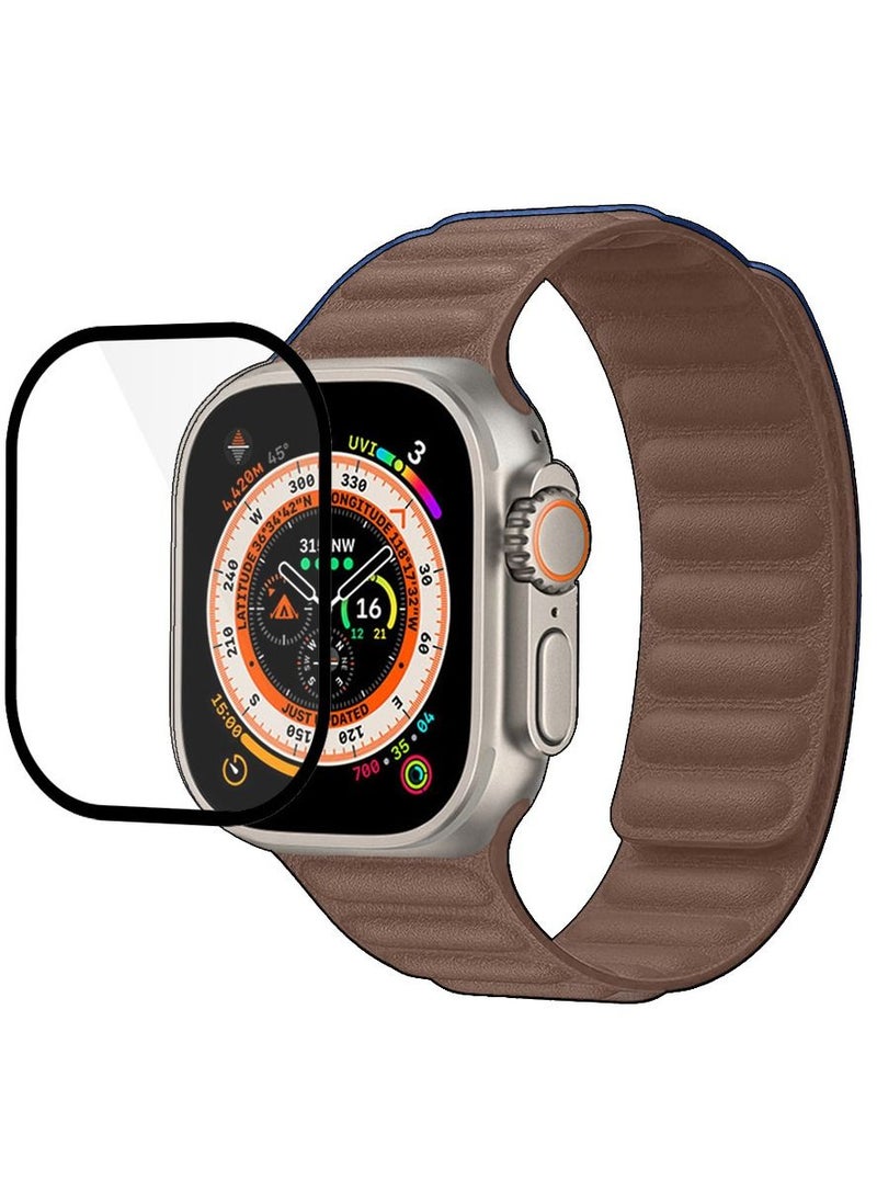 CATANES - 2 Packs For Apple Watch Band 49mm Leather Link Strap Magnetic Loop Bracelet and 3D Screen Protector Brown - Image 1