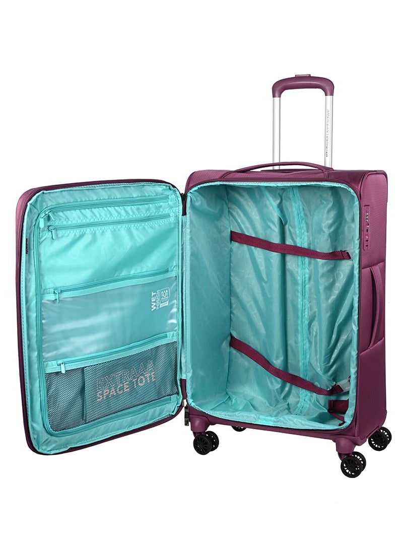 AMERICAN TOURISTER Majoris + Suitcase, Check-In Size 70 cm / 26 inch, 4 Spinner Wheels, Soft Top, 100% Polyester, Wineberry|Corner Guards|Multi Front Pocket|TSA Combination Lock|Expandable|Retractable Aluminum Handle - 3 Years International Warranty - Image 4