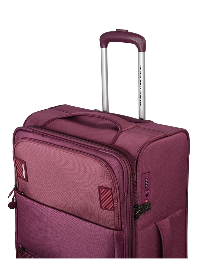 AMERICAN TOURISTER Majoris + Suitcase, Check-In Size 70 cm / 26 inch, 4 Spinner Wheels, Soft Top, 100% Polyester, Wineberry|Corner Guards|Multi Front Pocket|TSA Combination Lock|Expandable|Retractable Aluminum Handle - 3 Years International Warranty - Image 5