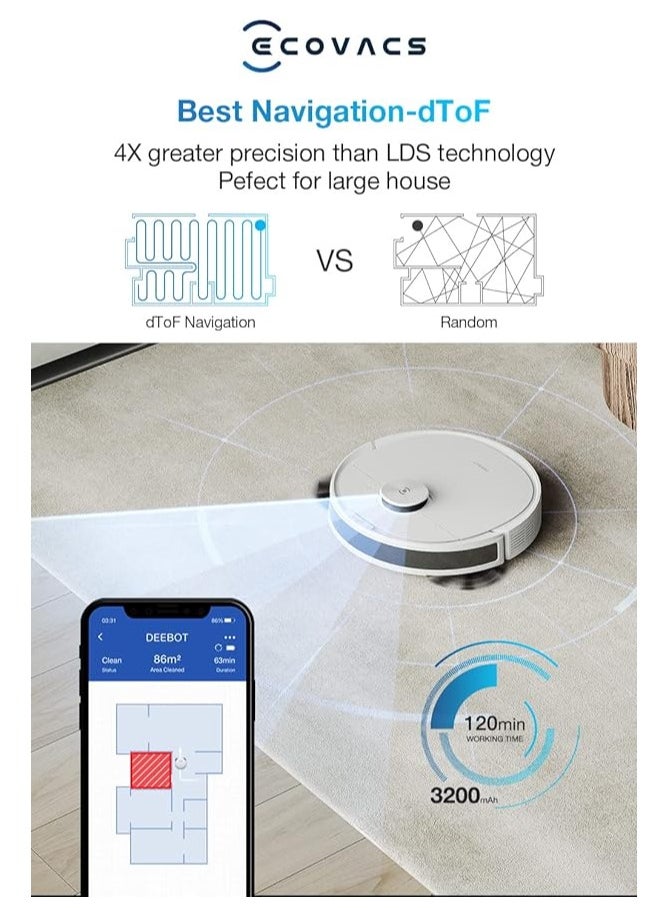 ecovacs - ECOVACS 2300Pa Suction Power Deebot N8 Robot 2-in-1 Multi-Floor Mapping Vacuum Cleaner - Image 1