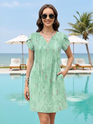 ETCYY Women's Casual Dress Short Sleeve Sundresses Vacation Summer Dresses 2026 Beach Spring A-Line Tshirt Dress with Pockets,Dewdrop Green,X-Large - Image 3