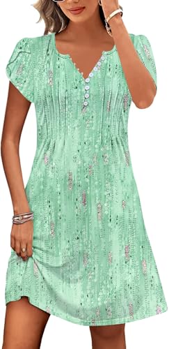 ETCYY Women's Casual Dress Short Sleeve Sundresses Vacation Summer Dresses 2026 Beach Spring A-Line Tshirt Dress with Pockets,Dewdrop Green,X-Large - Image 1