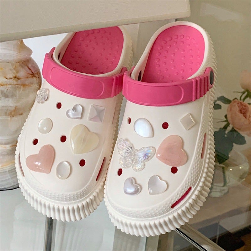 Chic XIXIT Summer DIY Rhinestone Heart Beach Slides with Thick Soft Sole2913 Cave-Butterfly Love-Rose Red 2913 Cave-Butterfly Love-Rose Red 