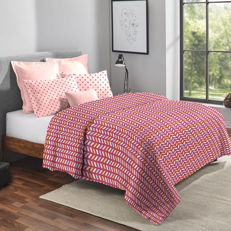Trident Trident Feather Tales Queen Size Reversible Comforter Double Bed Blanket, 144 Thread Count, 100% Cotton Shell with 120 GSM Polyfill, AC Blanket Double Bed, Quilt - Party Mood Pink  - Image 1