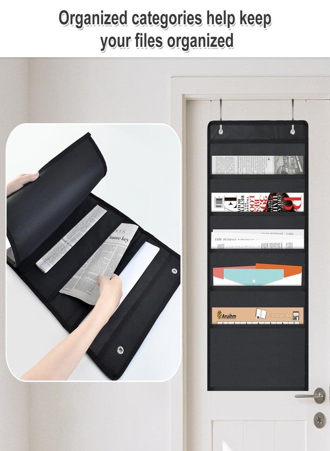 Aruihm Pocket Chart for Classroom Hanging Wall File Organizer 5 Pocket, Black Wall Storage Pocket Charts with 3 Hangers, Oxford Cloth Storage Pocket, Great for Classroom, Home or Office Use - Image 3