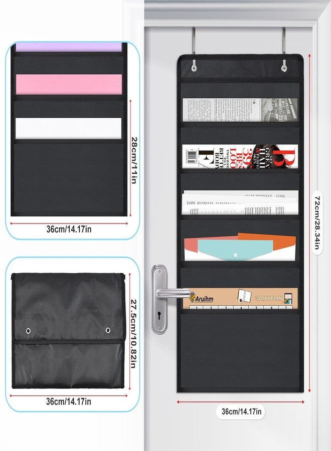 Aruihm Pocket Chart for Classroom Hanging Wall File Organizer 5 Pocket, Black Wall Storage Pocket Charts with 3 Hangers, Oxford Cloth Storage Pocket, Great for Classroom, Home or Office Use - Image 2