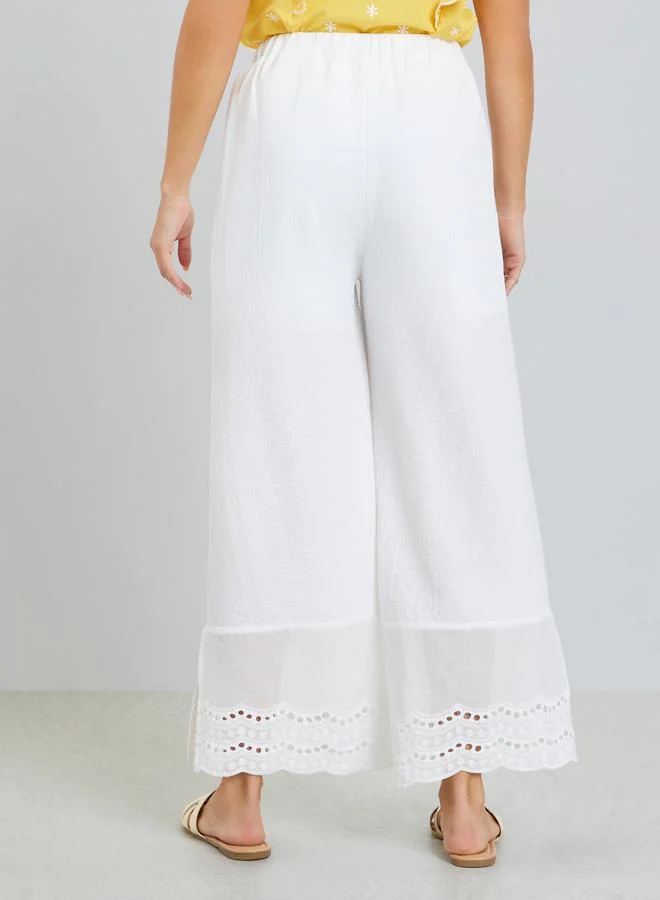 Take Two White White Straight Leg Pants with Lace Hem Detail for Women | Best Price UAE