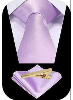 Tezzgelsin Men's Satin Tie Handkerchief and Gold Steel Tie Clip Set  - Image 1