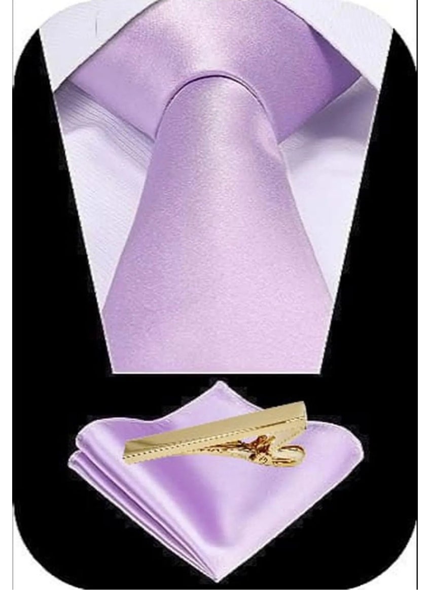Tezzgelsin Men's Satin Tie Handkerchief and Gold Steel Tie Clip Set  - Image 1
