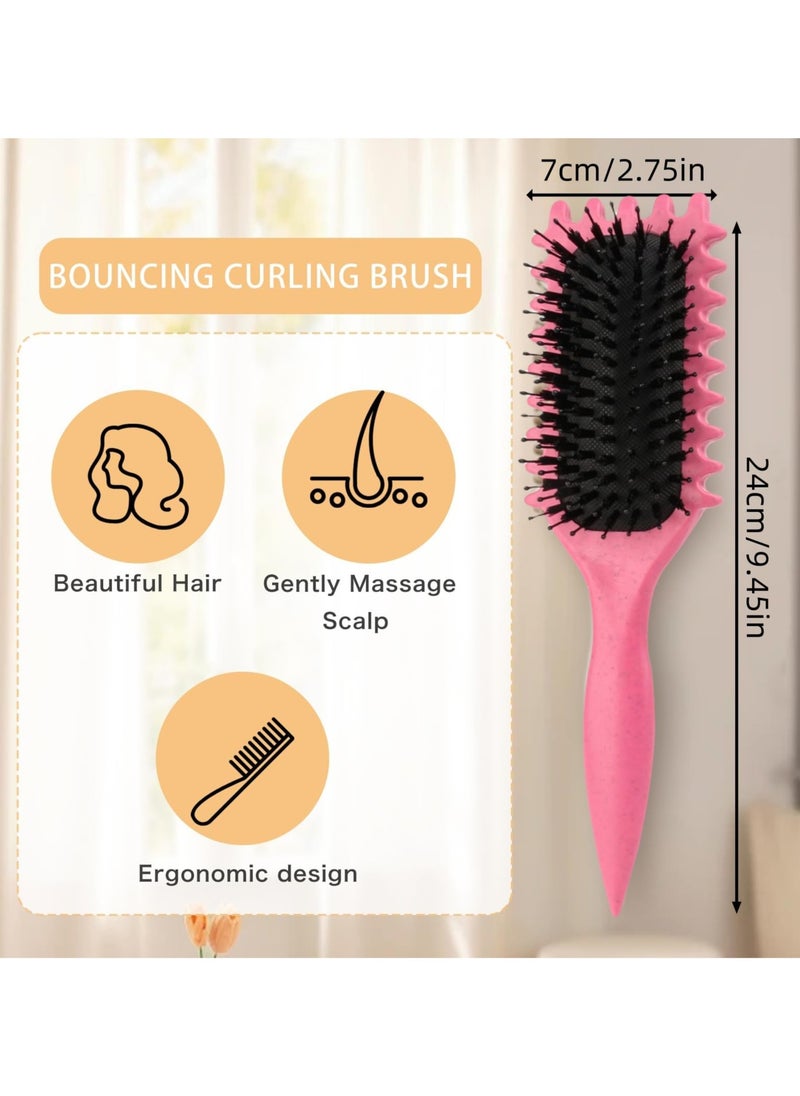 Curl Defining Brush, Curl Brush, Bounce Hair Brush Styling Brush for Detangling, Shaping and Defining Curls for Women Girl's Curls to Reduce Pulling and Curl Separation (Pink)