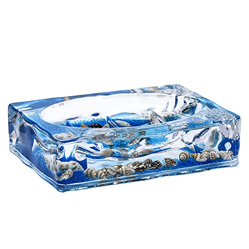 Locco Decor مجموعة لوقو ديكور 4 قطع من أكريليك سائل ثلاثي الأبعاد لحوض الحمام بتصميم موضوع المحيط - حامل فرشاة الأسنان، كوب، موزع صابون، طبق صابون - Image 4