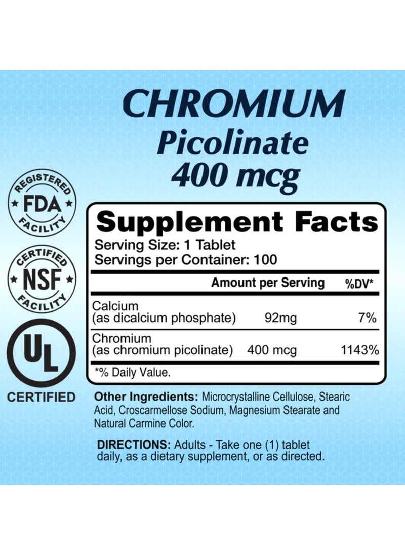 alfa vitamins Chromium Picolinate 400 mcg – 100 Tablets  - Image 2