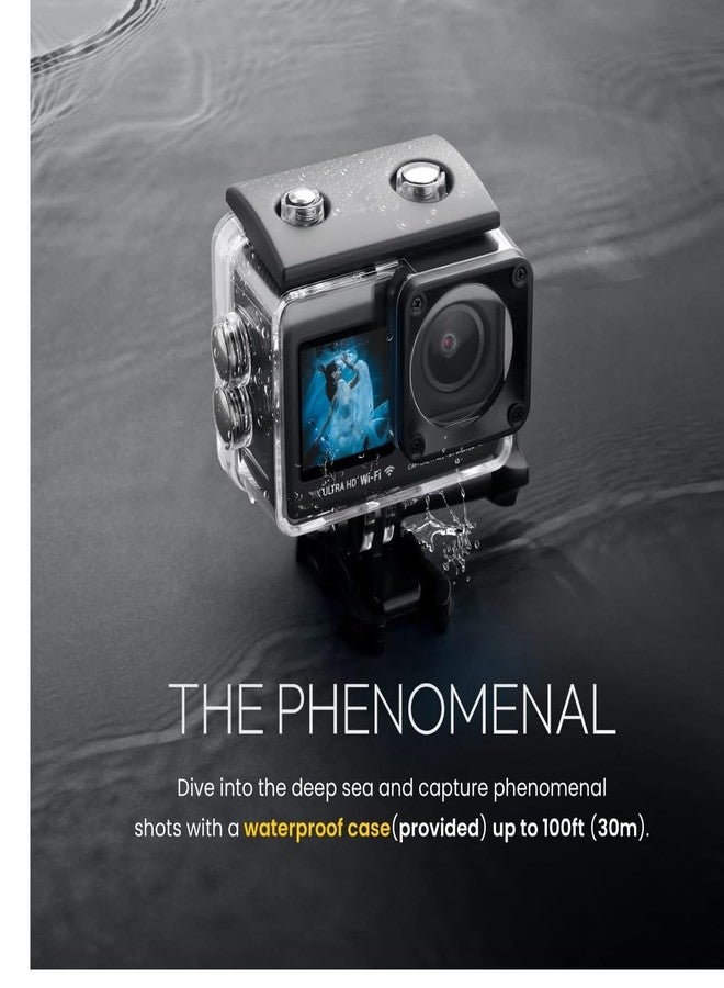 ديجيتك كاميرا الحركة Digitek GoCAM DAC-101 بدقة 5K 30FPS 48MP WiFi مع شاشة لمس مزدوجة، زاوية واسعة 150 درجة، تثبيت إلكتروني للثبات سداسي المحاور، ميكروفون خارجي، غطاء مقاوم للماء، بطاريتان 1350 مللي أمبير ومجموعة ملحقات (أسود). - Image 5