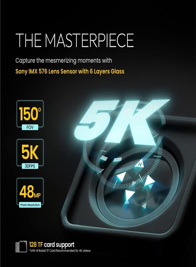 ديجيتك كاميرا الحركة Digitek GoCAM DAC-101 بدقة 5K 30FPS 48MP WiFi مع شاشة لمس مزدوجة، زاوية واسعة 150 درجة، تثبيت إلكتروني للثبات سداسي المحاور، ميكروفون خارجي، غطاء مقاوم للماء، بطاريتان 1350 مللي أمبير ومجموعة ملحقات (أسود). - Image 4